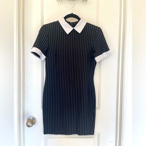 Black and white striped dress, size S, white collar